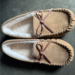 Cozy Tan Suede Moccasin Slippers
